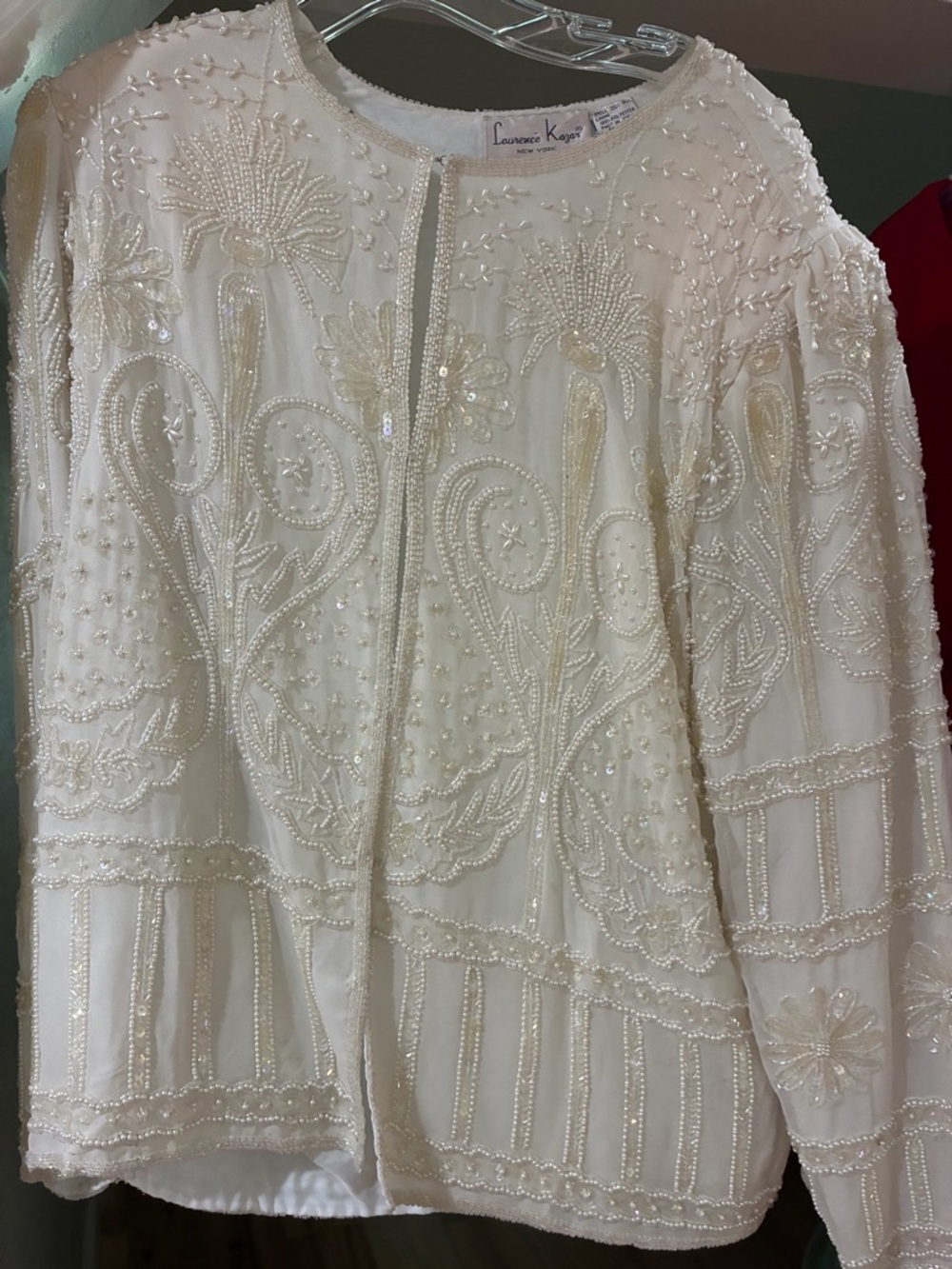 Laurence Kazar Ivory Beaded Silk Top